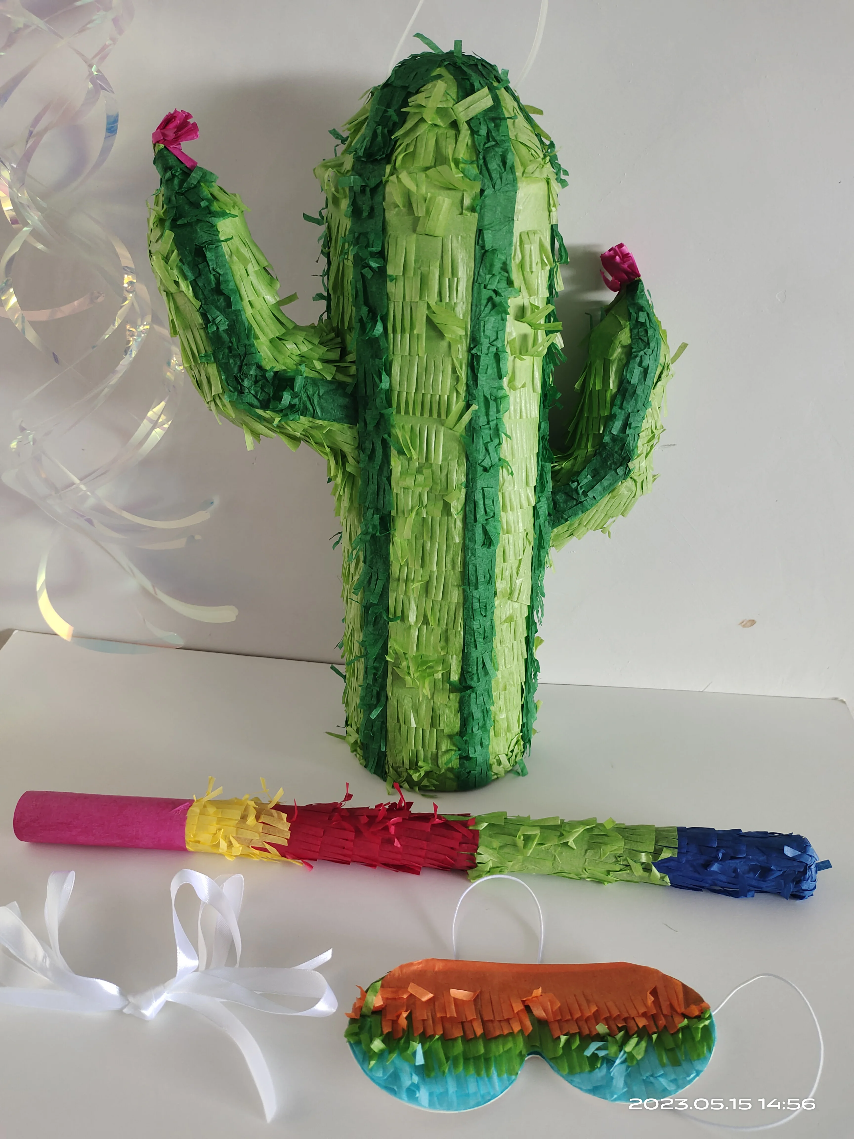 1Set/BOX  Cactus Pinata with Blindfold Bat Piñata Fiesta Cactus Pinata for Birthday Party, Mexican Carnivals Festiva