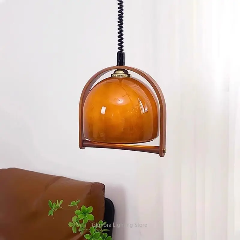

Modern Egg Yolk Pendant Light for Dining Room, Vintage Walnut Lamp for Tea Room, Japanese Retro Creative Ceiling Fixture