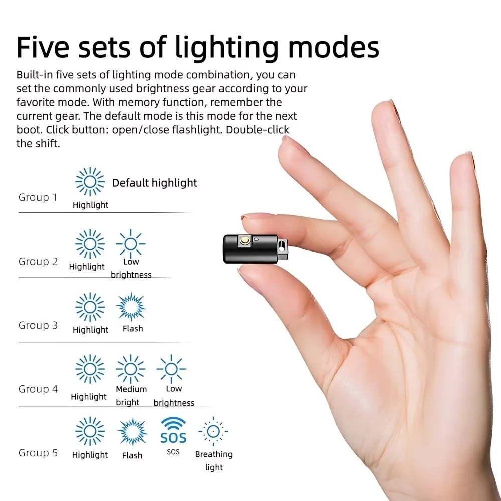 6g Mini Flashlight Keychain 6-Mode Strobe Sos USB Magnetic Charging Ultra-Thin Flashlight Camping Lantern Running Hiding