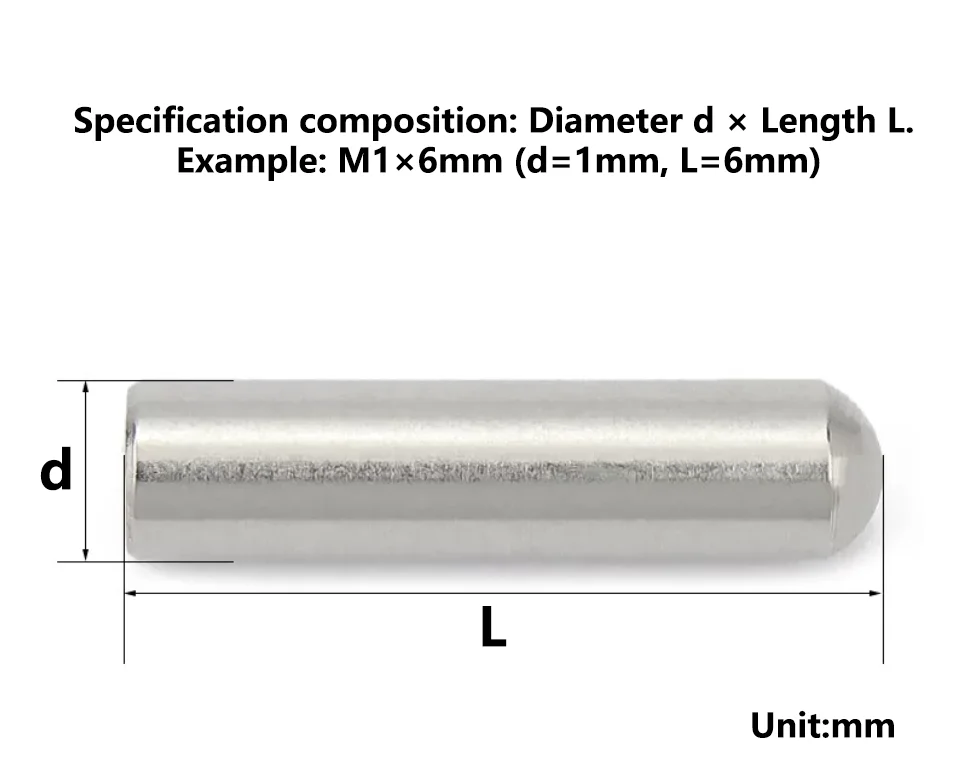 M1 M1.5 M2 M2.5 M3 M4 M5 M6 304 Stainless Steel Solid Round Head Cylindrical Pin Locating Dowel