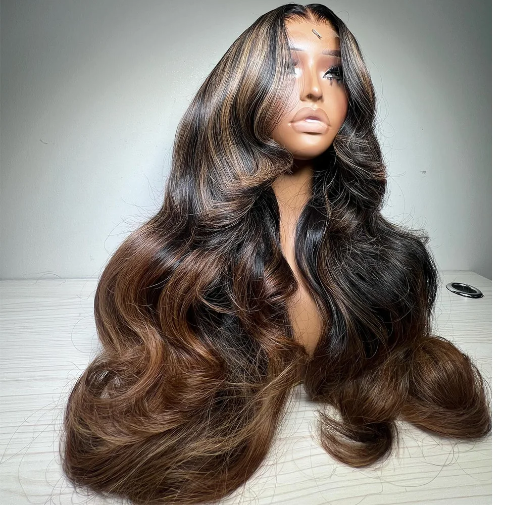 Linhua Highlight Brown Omber Colored 13x6 Transparent Lace Wigs Body Wave 180% 13x4 Lace Frontal Wig Preplucked 5x5 Lace Wig