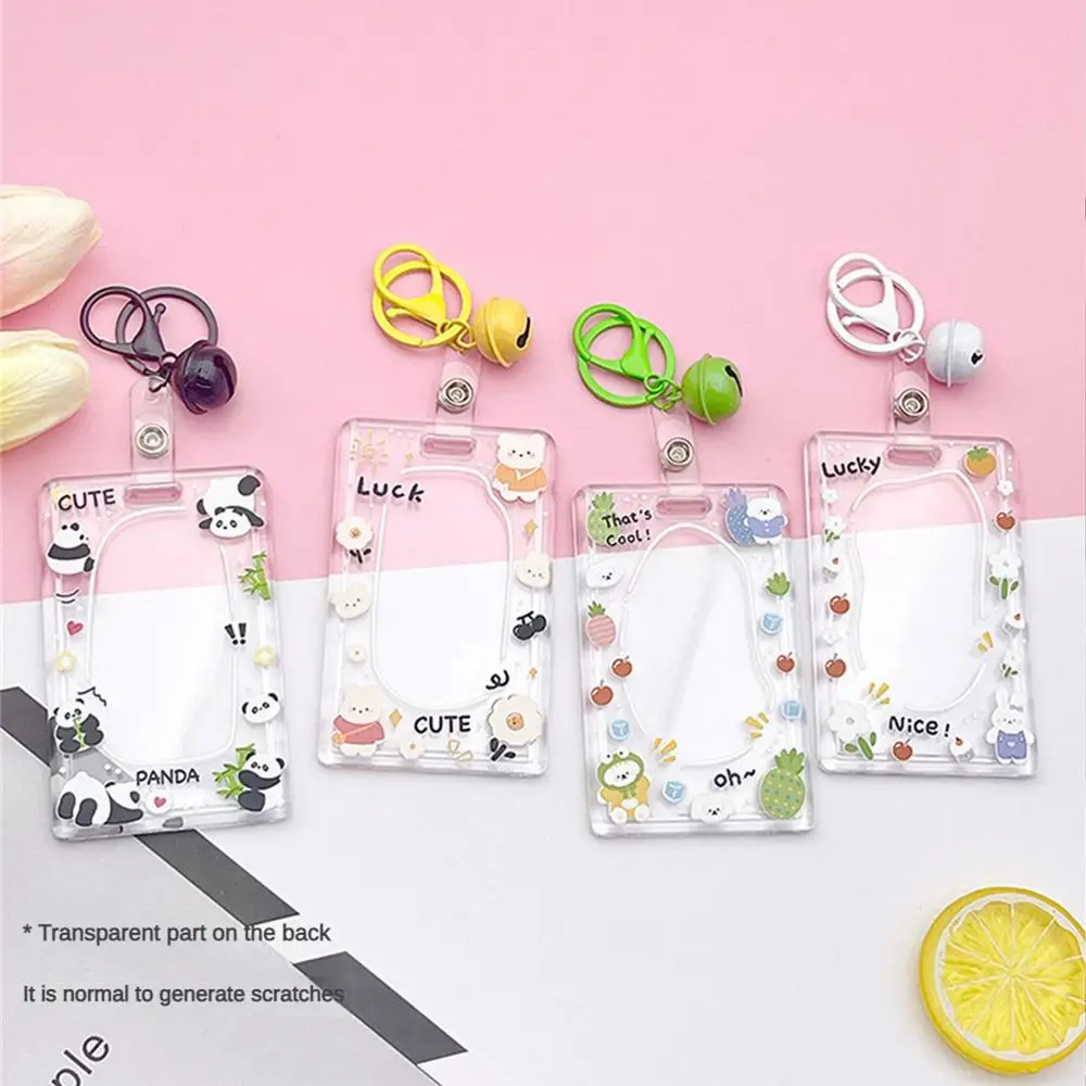 Protective Case Vertical Transparent Retractable And Easy To Pull Buckle Cute Cartoon Stationary Set Bus Card Holder Acrylic