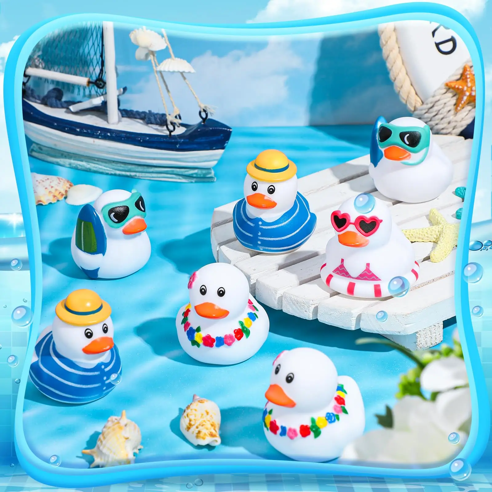 Summer Beach Rubber Duck Mini Rubber Duck Bath Toy Float Bathtub Squeaky Duck for Pool Water Activity Baby Shower Birthday Party