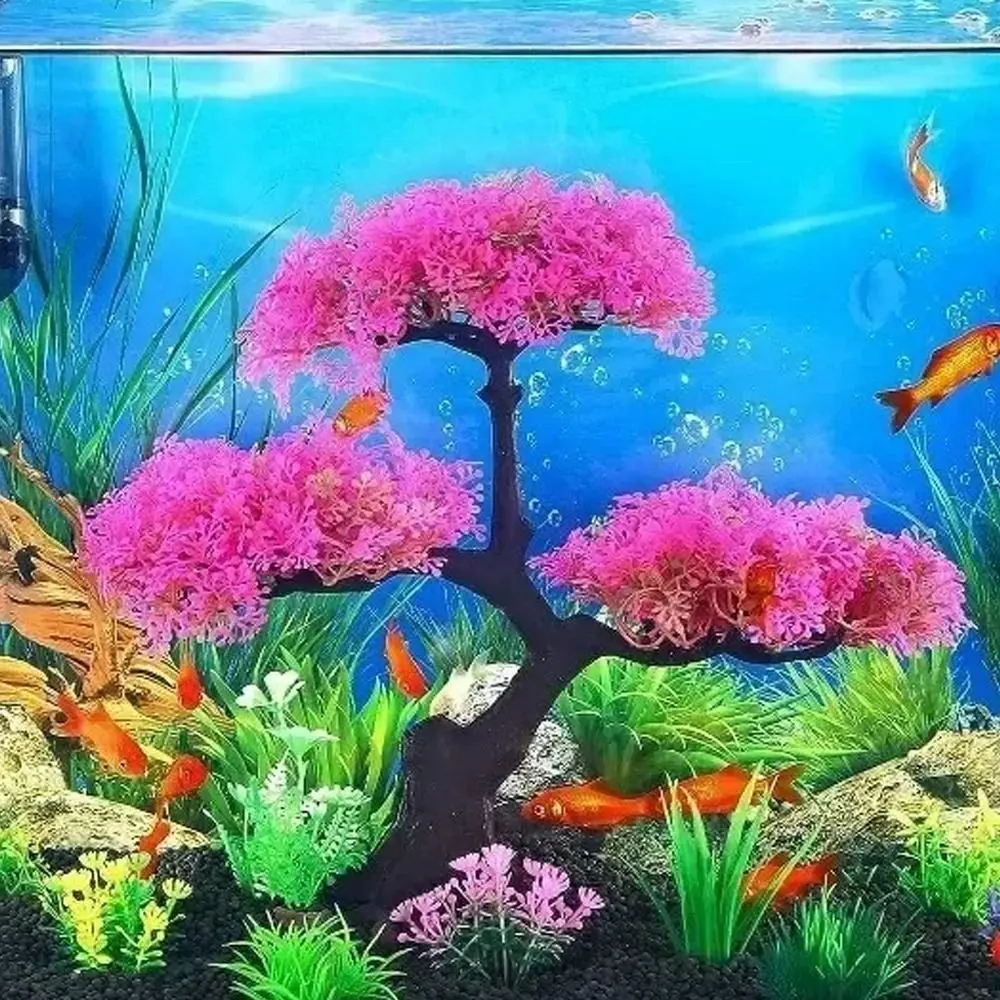 

Plastic Aquarium Artificial Plants Undersea Lifelike Cherry Blossom Tree Plants Funny Aquatic Plants Ornament