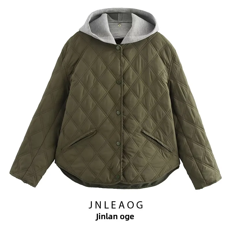 เสื้อแจ็คเก็ตผ้าฝ้ายมีฮู้ดแฟชั่นสำหรับผู้หญิง สไตล์สตรีท แขนยาว ซิปปิด สีสันฤดูใบไม้ร่วง สินค้ามาใหม่