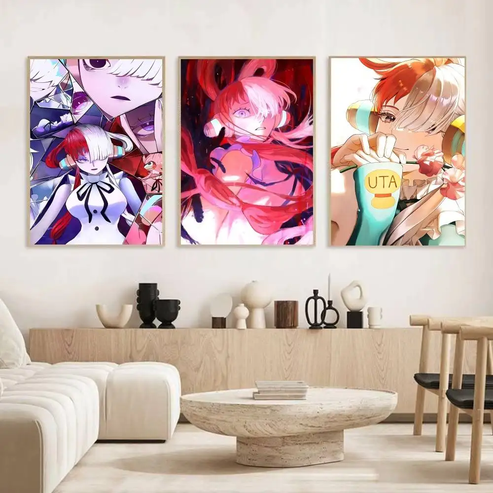 Anime Character O-One Piece Uta posters Self-adhesive Paper Print Home Living Room Bedroom Entrance Bar Cafe Art view 3