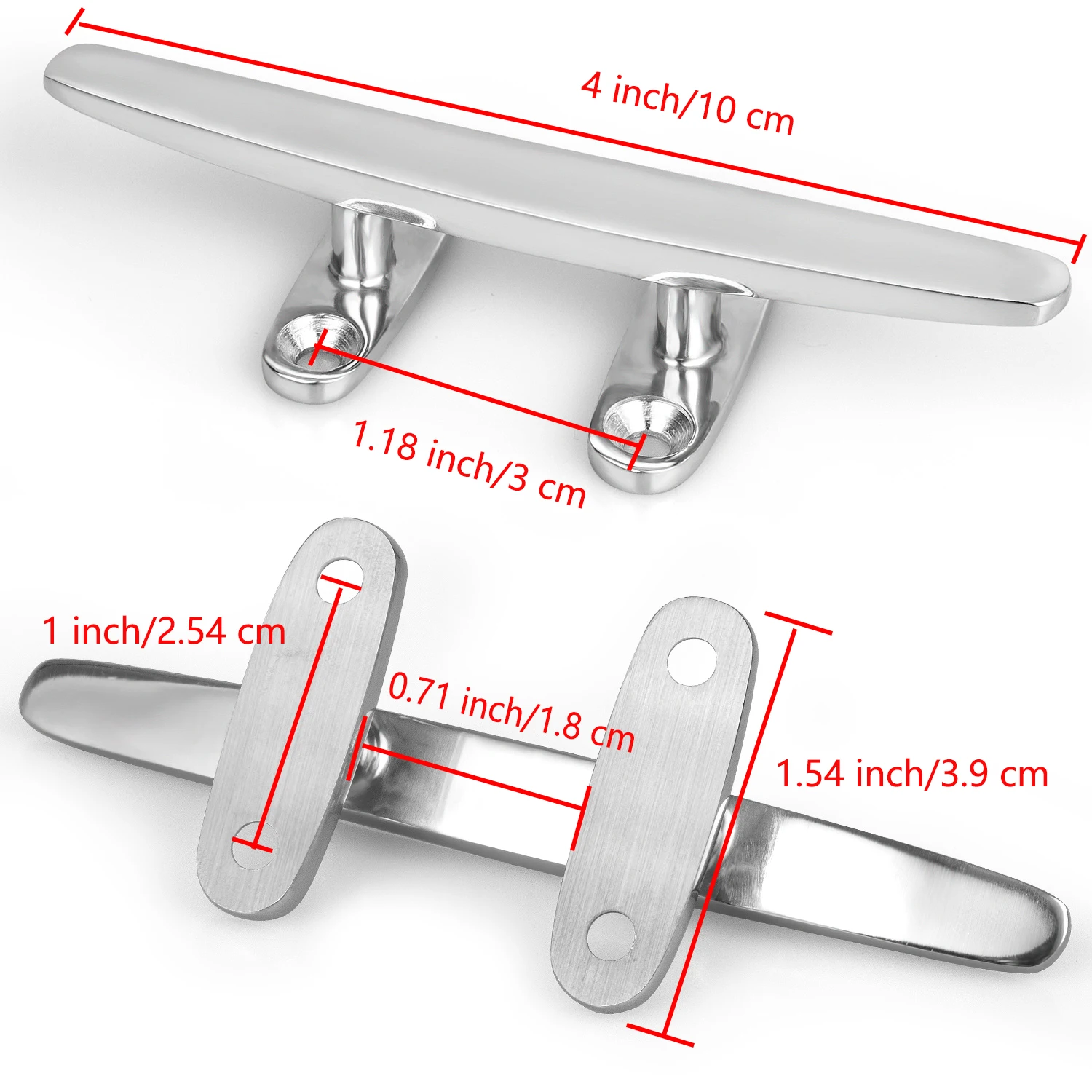 Marine Grade Small Boat Dock Cleats 4 Inch (1 Piece) Stainless Steel Open Base, Include Installation 4 Pcs Screws