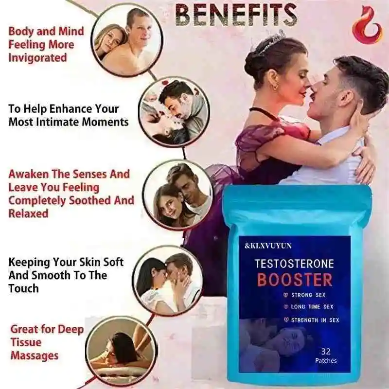 Testosterone Booster for Men with Horny Goat Weed, Maca Root Transdermal Patches Energy Stamina Strength 32 Patches