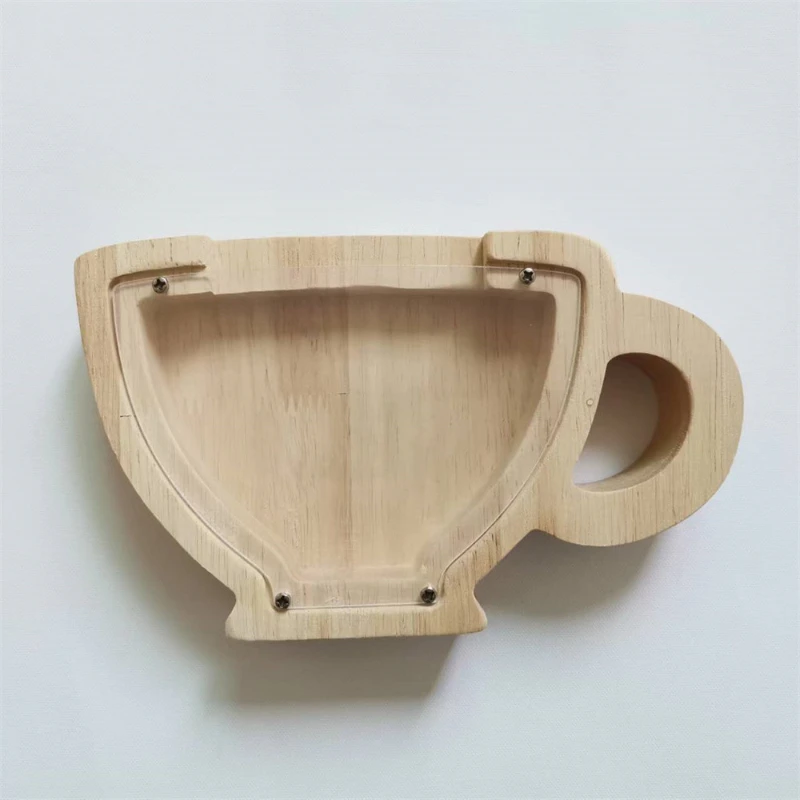 Creative Wooden Teacup Shape Piggy Bank Decoration Coffee Shop Coffee Bean Decoration Storage Tank Tip Jar Home Decor