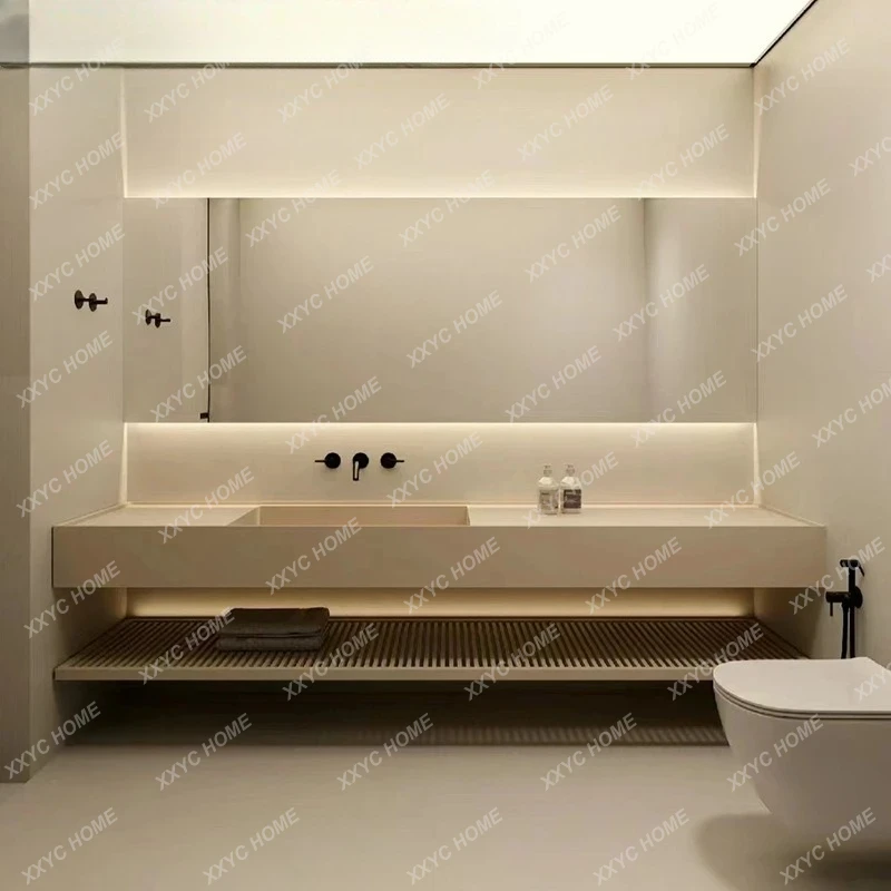 

LLight Luxury Simple Corian Integrated Basin Bathroom Cabinet Wash Table Basin Wall-mounted Art Basin