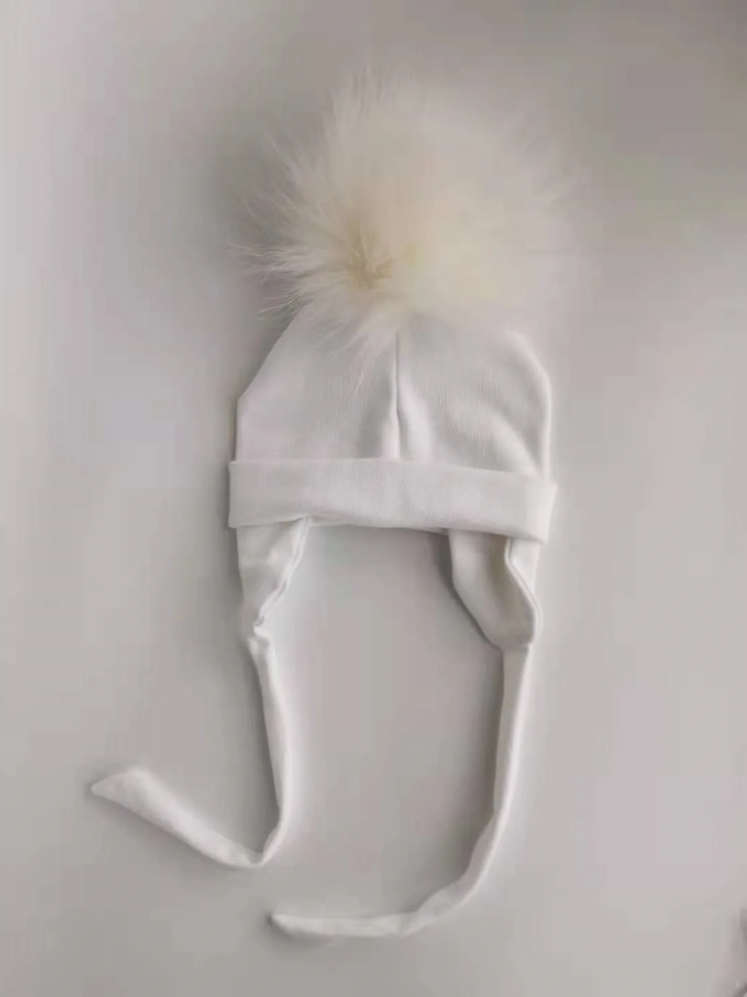 Newborn Baby hat for Boys Girls with ear Warmmer rope Winter Cotton Beanie Pom Pom Bobble Hat Cap Winter Warm solid Hat Kids