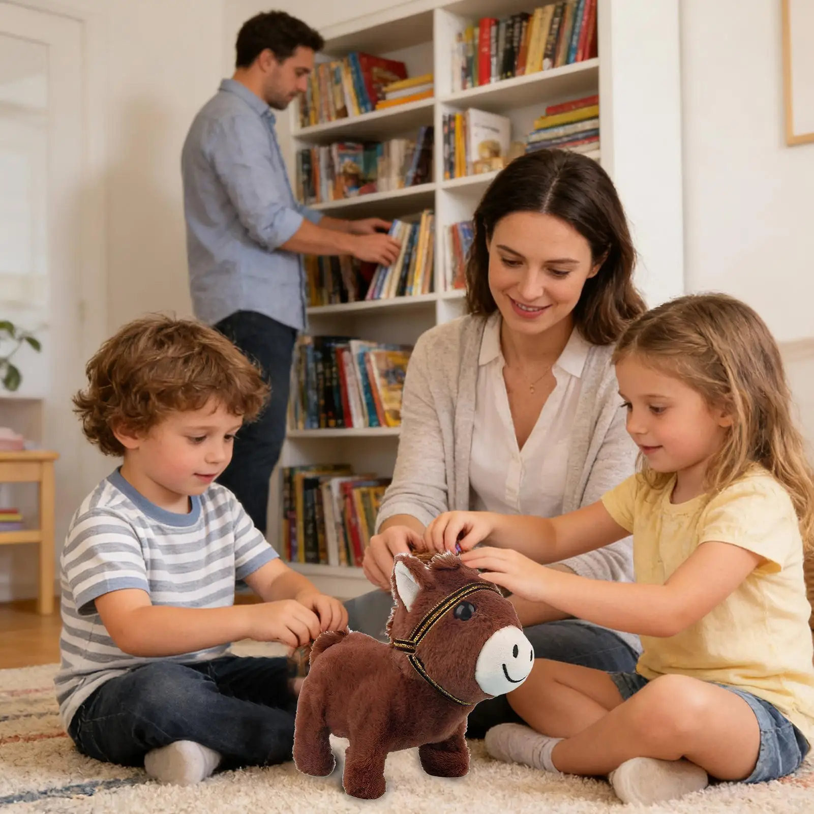 귀여운 봉제 인형 시뮬레이션 말 인터랙티브 어린이용 부드러운 동물 인형 전자 동반 장난감 어린이 선물 생일 상