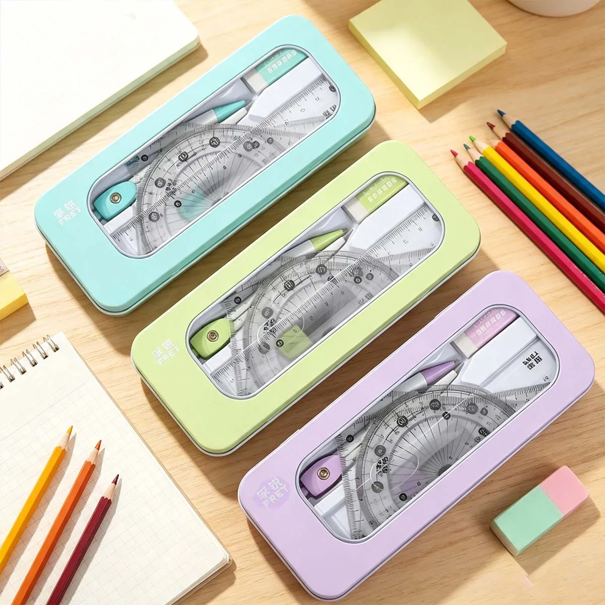 7 piece geometric drawing tool set, full set of student daily study, class reward, Back to School, Christmas, holiday gifts