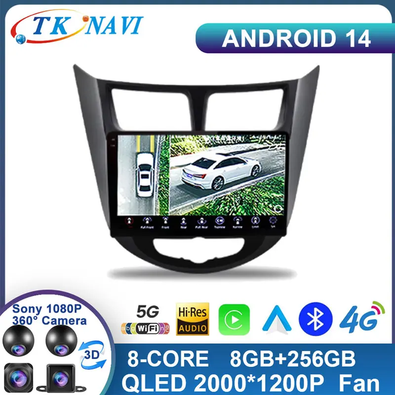 

Android 14 For Hyundai Solaris Accent Verna 2010 2016 4G Carplay 2Din Car Radio Multimidia Video Player Navigation GPS WIFI BT