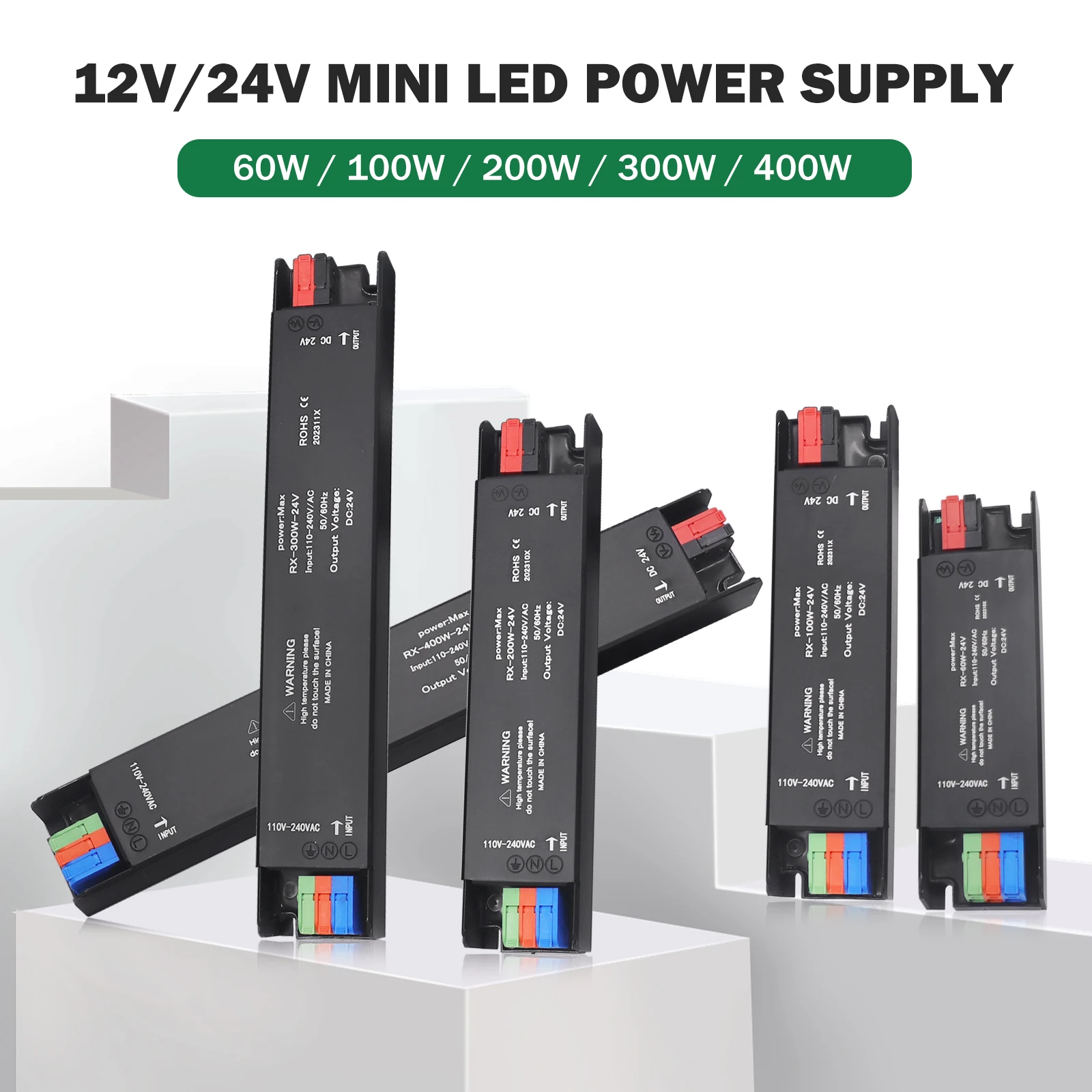 Zasilacz LED 60W 100W 200W 300W 400W AC 110-240V na DC 12V 24V Transformator do żarówki LED Strip Light