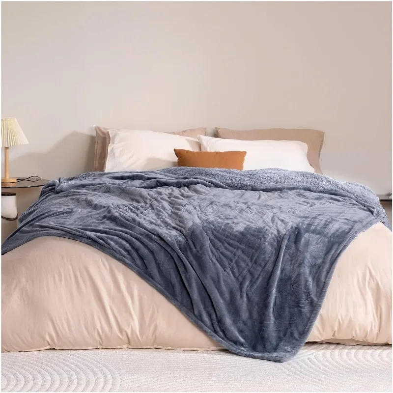 Heated Blanket Electric with Dual Controls, Heating Blanket with Flannel & Sherpa for Bed, 6 Heat Levels & 10 Hours Auto Off,