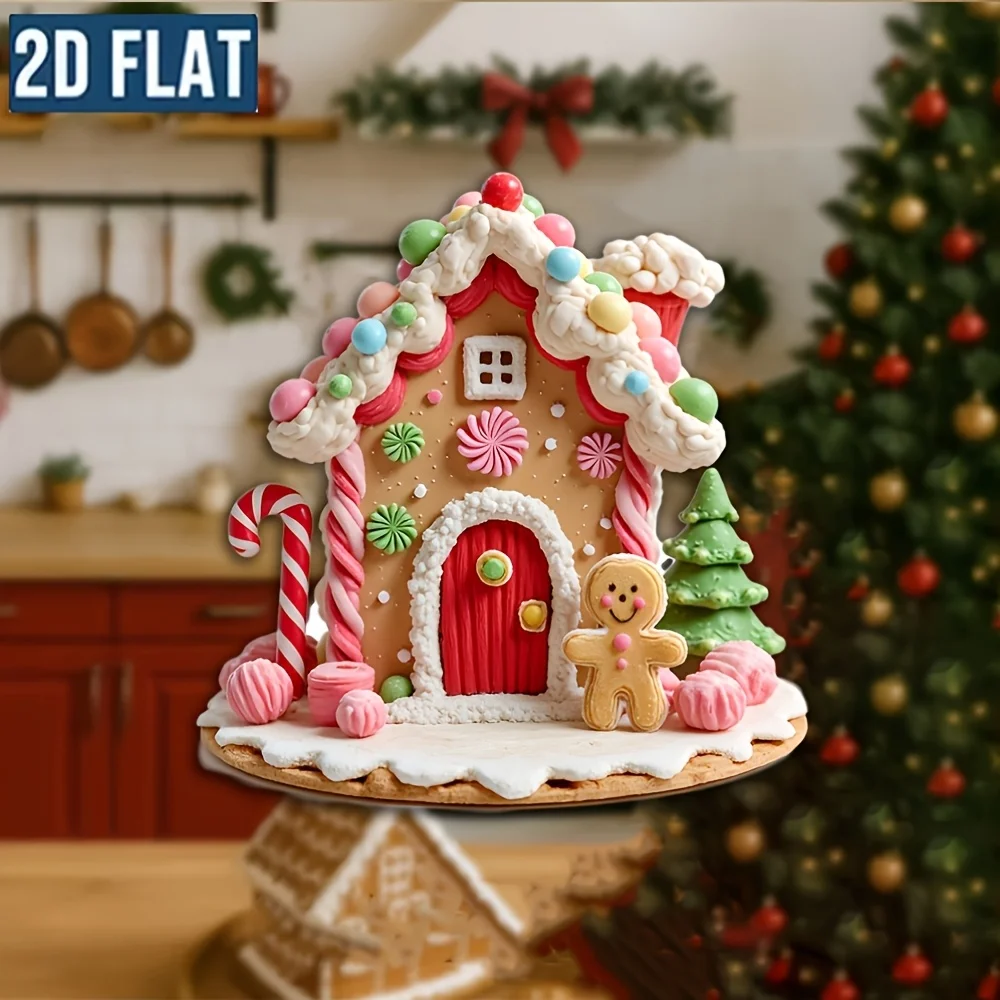 1pc 2D Flat Gingerbread House Magnet. Acrylic Icing Roof, Candy Door Knob, Cookie Base. Xmas Decor & Party Accessory