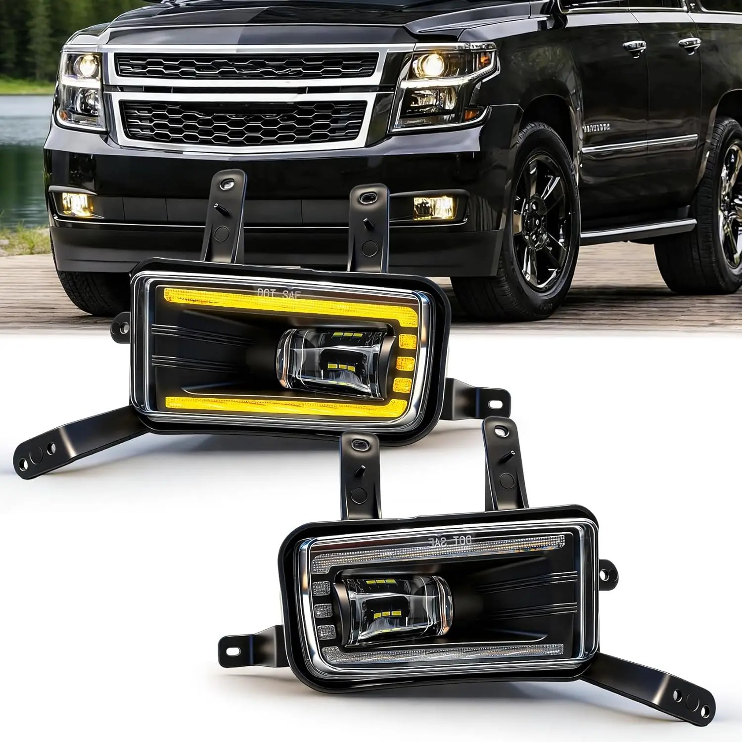 LED Fog Lights for Chevy Tahoe Suburban 2015-2020 LED DRL Light for 2016-2019 GMC Yukon & Yukon XL & Suburban 3500HD Turn Signal