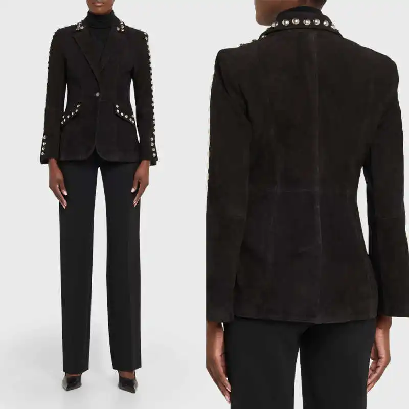2026 New Women Suit 2 Piece Blazer Pants Beads Notch Collar One Button Formal Occasion Business Office Customized
