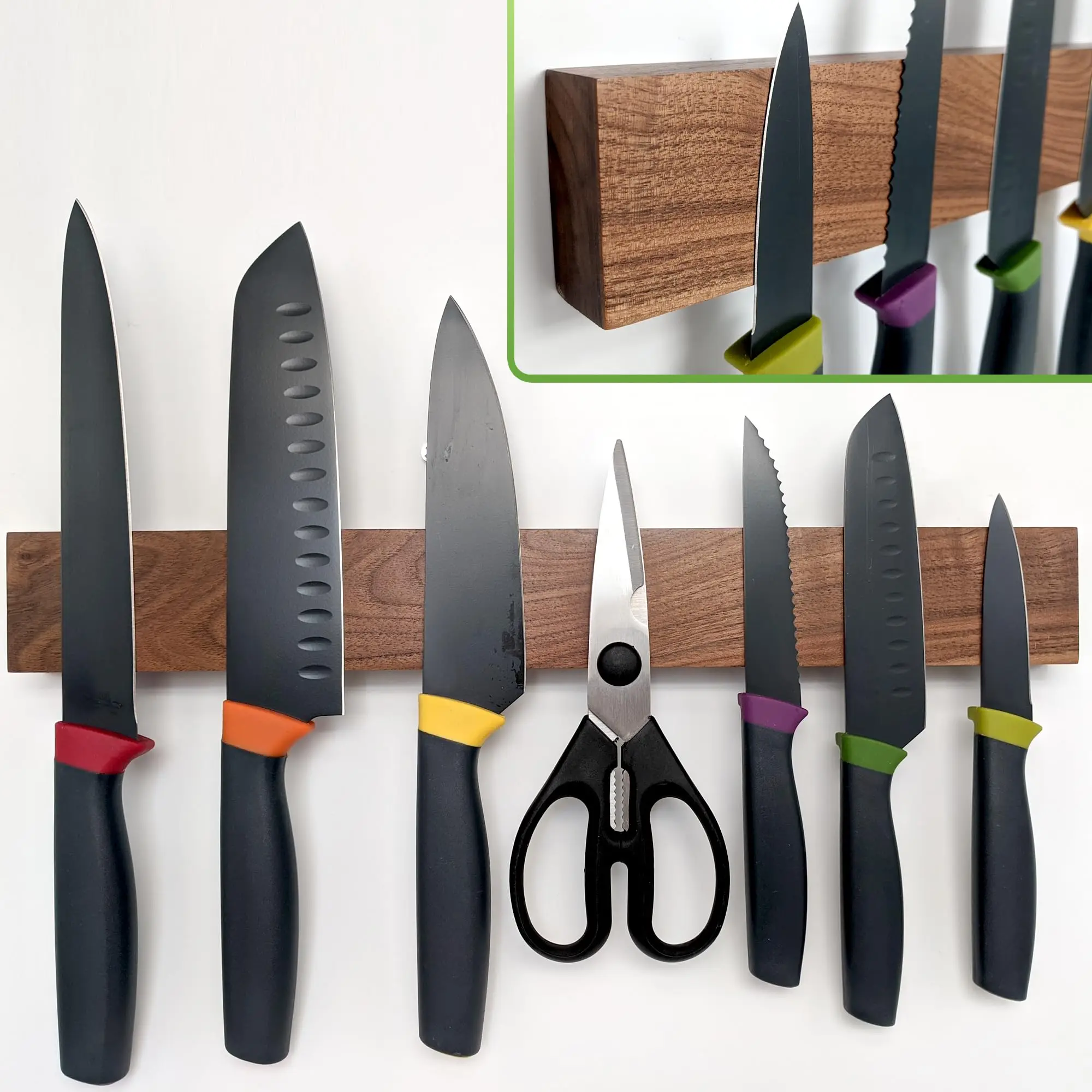 

16 Inch Walnut Wood Magnetic Knife Holder – Professional Wooden Magnetic Knife Strip - Space-Saving Knife Rack