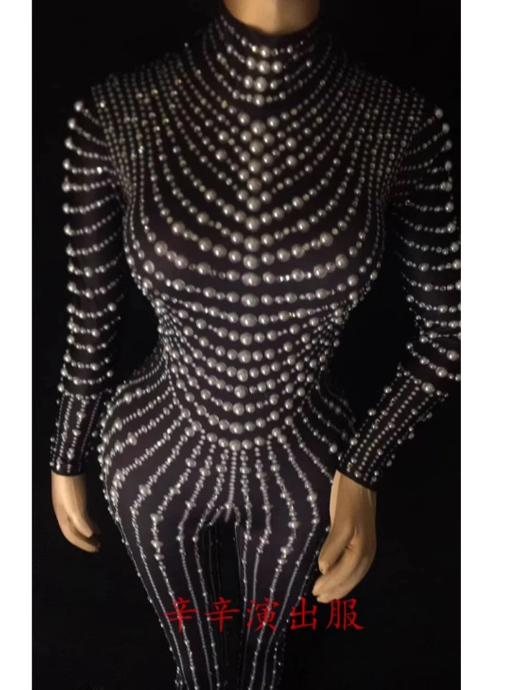 2025 Mode Nieuwe Stadium Kleding Parel Water Diamant Elastische Afslankende jumpsuit Prestaties Jurk
