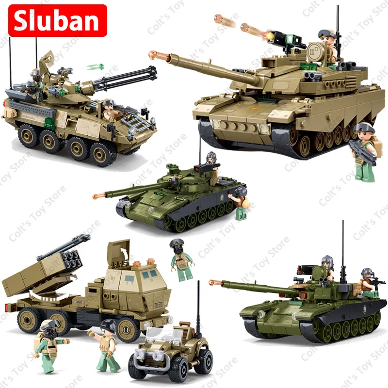 WW2 US Army Military Weapon M1 Abrams Main Battle Tank Building Blocks Soviet T-90 Main Battle Tank Bricks Armor Model Toys Gift