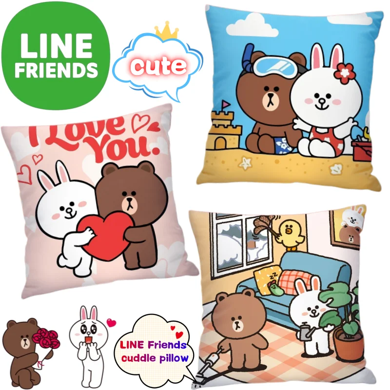 Almohada de peluche de Line Friends, diseño de Sally Choco, con estampado digital de dibujos animados, de alto valor cromático, ideal para dormitorio o sofá, regalo.