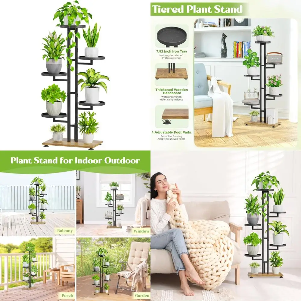 6 tier plant stand indoor outdoor, tiered corner multiple flower pot holder shelf, metal 40 inch tall display rack for patio po