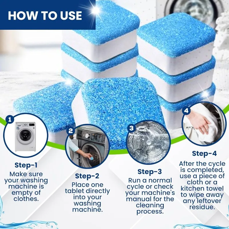 12/Set Penetrating Deep Clean Washing Machine Cleaner Tablets Efficient Washer Cleaner for Front Loader TopLoad  LaundryRoom Use