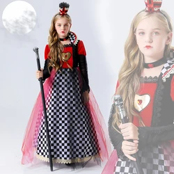 2024 Halloween Children Red Queen of Hearts Carnival Costume Kids Stage Performance Princess Cosplay Party Suit Girl Fancy Dress