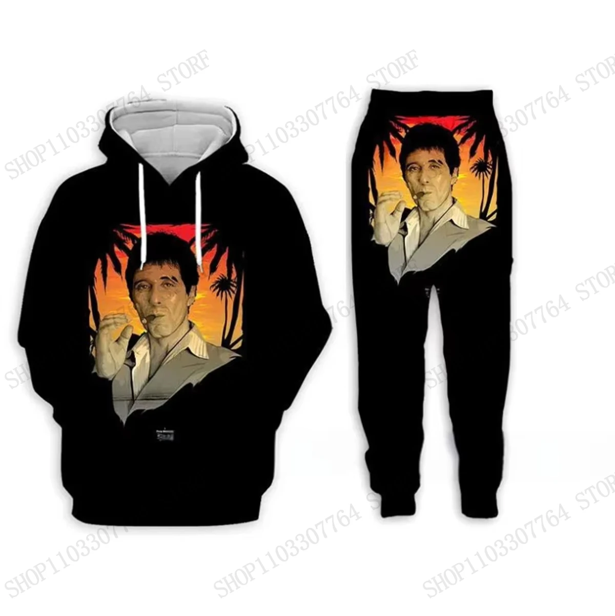 New Men Hoodie Pant Set Movie Scarface 3d Print Set Men Women Fashion Hoodie + Sweatpants 2Pcs Sets Sport Tracksuit Tony Montana - Image 6