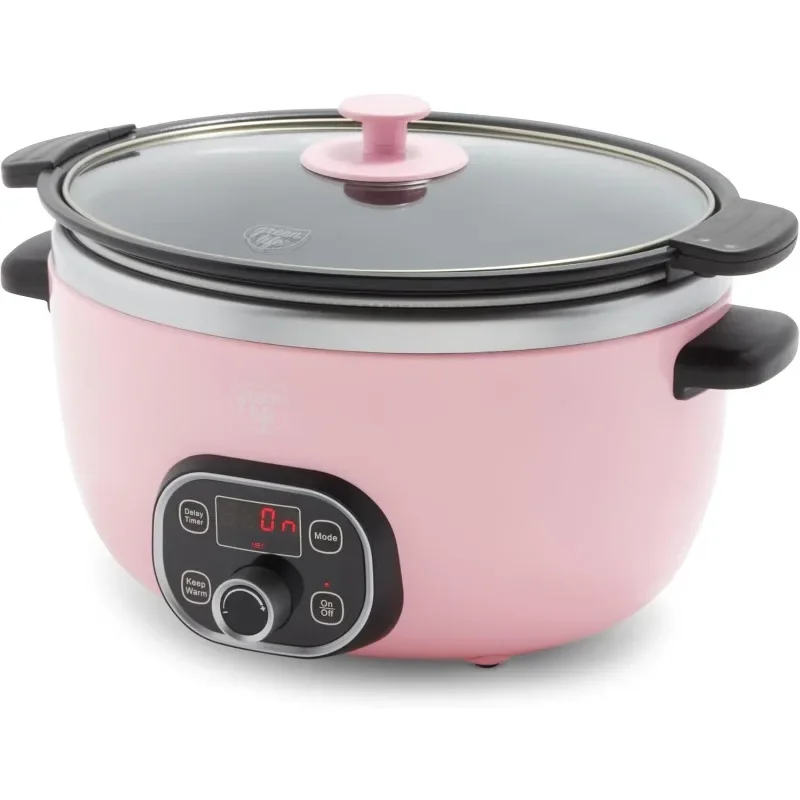 Ceramic Nonstick Programmable 6 Quart Slow Cooker,PFAS-Free, Removable Lid and Pot,Digital Timer,Adjustable Temperature Control