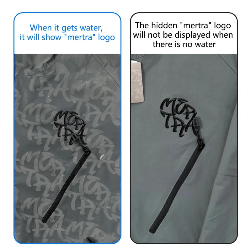 معطف واق من المطر أنيق على طراز الشارع من Mertra للرجال والنساء بأكمام طويلة مع قلنسوة للاستخدام الخارجي "عندما مبللًا، سيظهر الشعار"