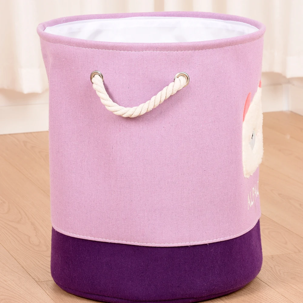 Foldable Girls Laundry Hamper Canvas Cartoon Alpaca Storage Basket for Kids Toys Clothes Laundry Basket for Home Organizer