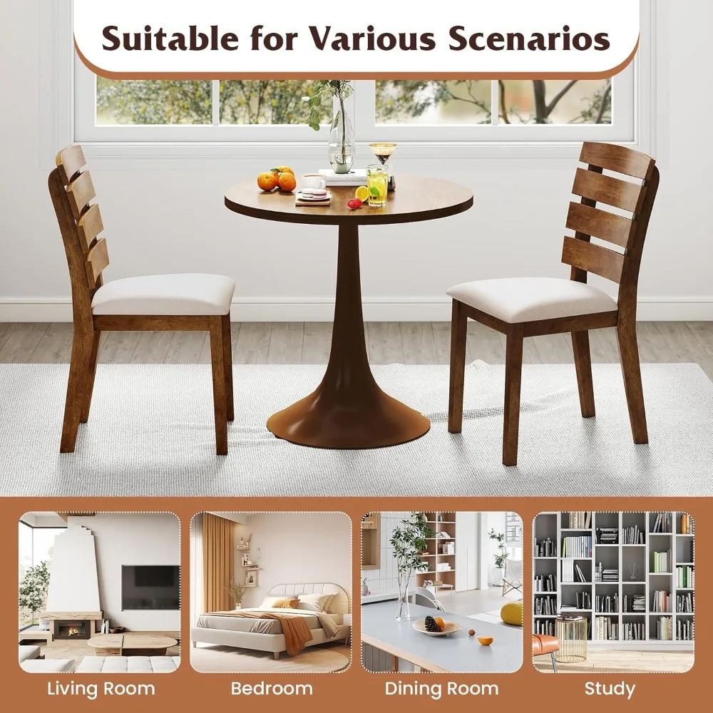 Juego de 2 sillas de comedor tapizadas con respaldo alto de láminas, patas de madera de caucho, asientos anchos acolchados para cocina