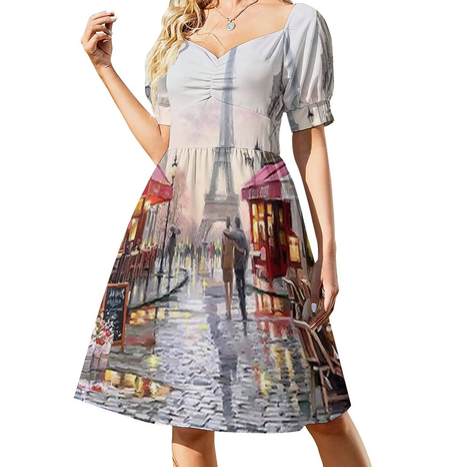 

Paris Landscape Short Sleeved Dress summer dresses Women's summer dresses Dress