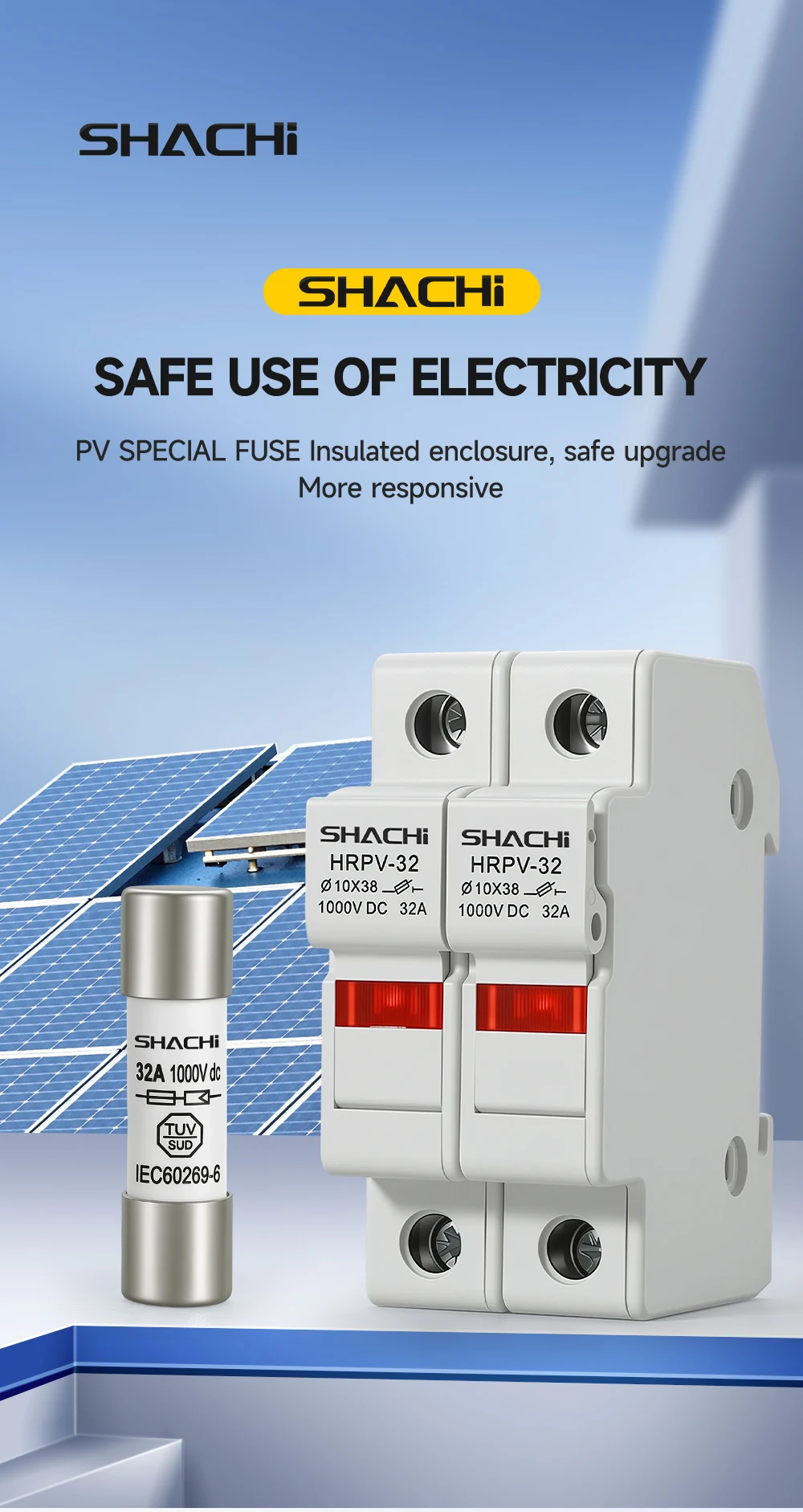 SHACHI 1P 2P DC-Sicherungshalter 1038mm Hochspannungs-Solar für PV-String-Sicherungen 1000V Basis Photovoltaik-System-Schutzvorrichtung – Detail 1