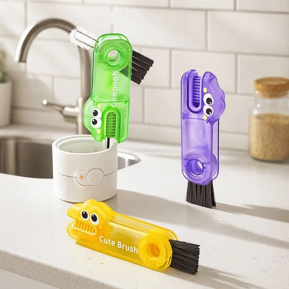 

Flexible Rotatable 3 in 1 Cleaner Brush U-shaped Cartoon Cup Cleaning Brushes Dinosaur Shape Bottle Cap Brush Water Cup