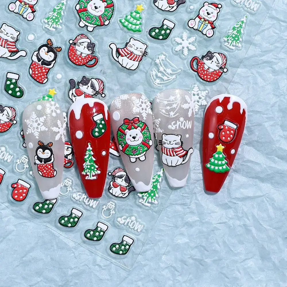 3d bonito natal arte do prego adesivos mini papai noel manicure decalques inverno relevos em relevo unhas polonês adesivo feminino