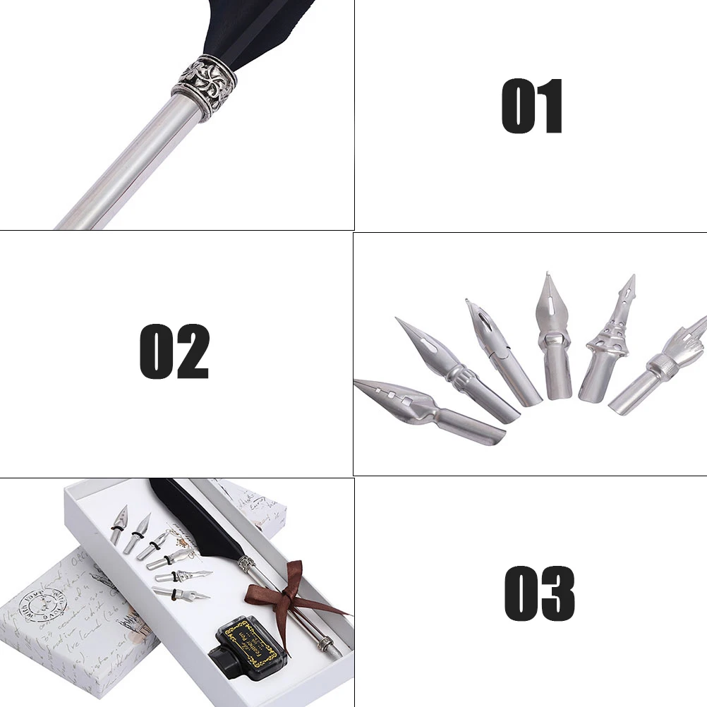 

1 set Black Retro Accessory Quill For Smooth Ink Pen Writing Design Business Gift Ink Pen Writing Tool