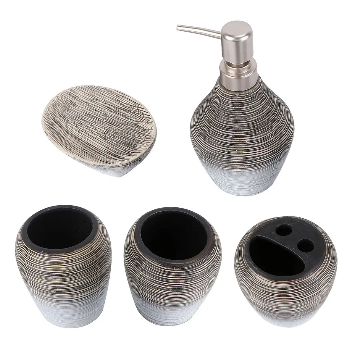 5Pcs Premium Ceramic Bathroom Accessories Set Gargle Cup Toothbrush Rack Soap Holder Lotion Bottle Compact Lightweight Home Gift