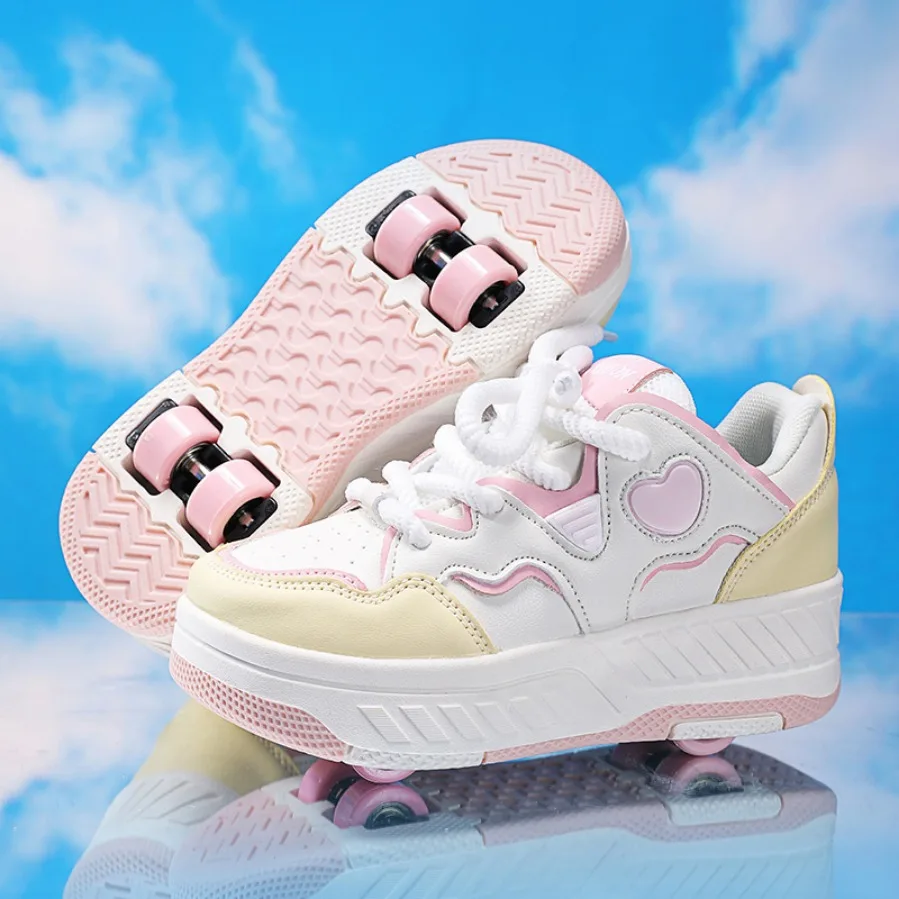 new-kids'-four-wheel-roller-shoes-boys-and-girls-detachable-wheels-trendy-versatile-cute-casual-shoes