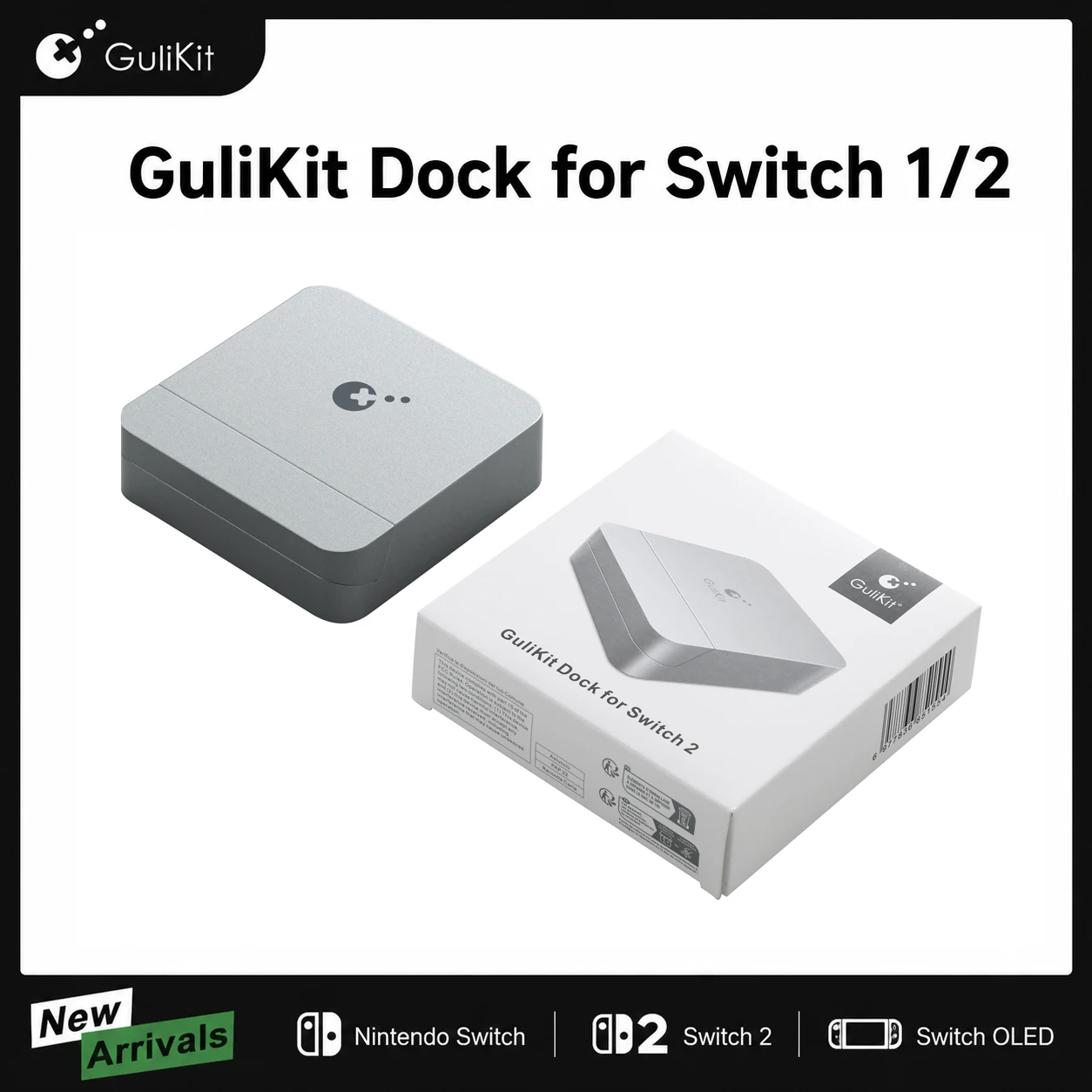 Gulikit Dockingstation für Nintendo Switch 1/2, 4K 60Hz HDMI mit PD 100W Schnellladung, Verbesserte Kühlung, Verstellbarer USB-C-Anschluss