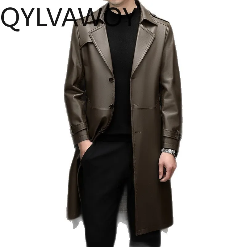 

QYLVAWOY Real Leather Jackets Sheepskin Jackets for Man Autumn Winter Jacket Man Long Trench Leather Coat Chaqueta Hombre Casual