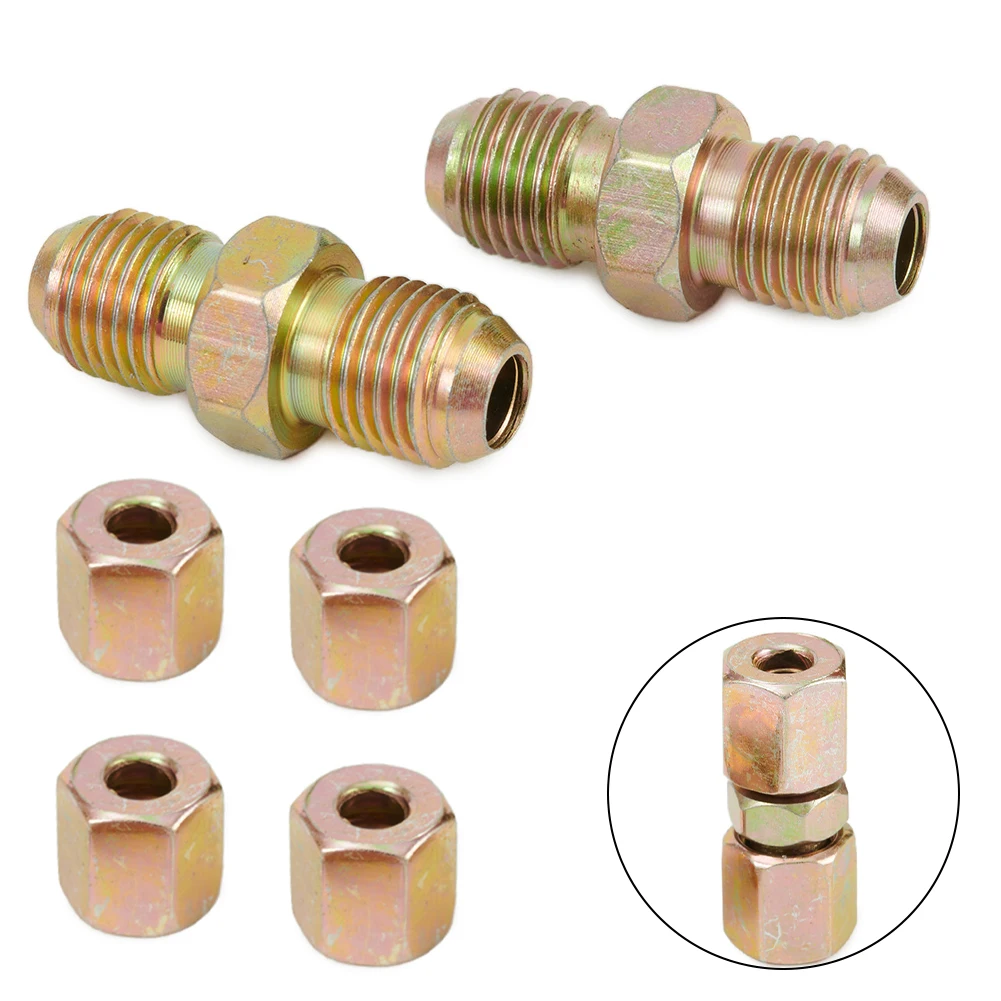 6pcs Brake Pipe Connectors 10mm X 1mm 2 Way Inline Male Female Nuts Brake Line Union Fittings For 3/16\