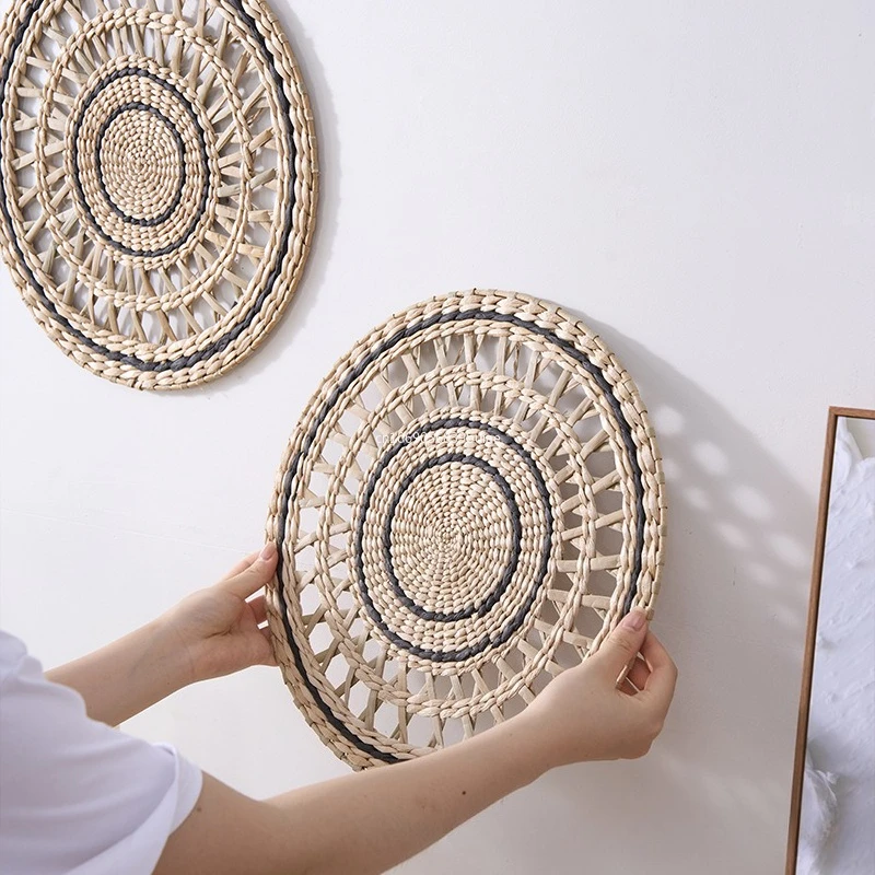 

Декор для стен в богемном стиле из соломы, украшение для фоновой стены, подвесное плетеное украшение ручной работы для дивана и прикроватной зоны, эстетичный декор для комнаты