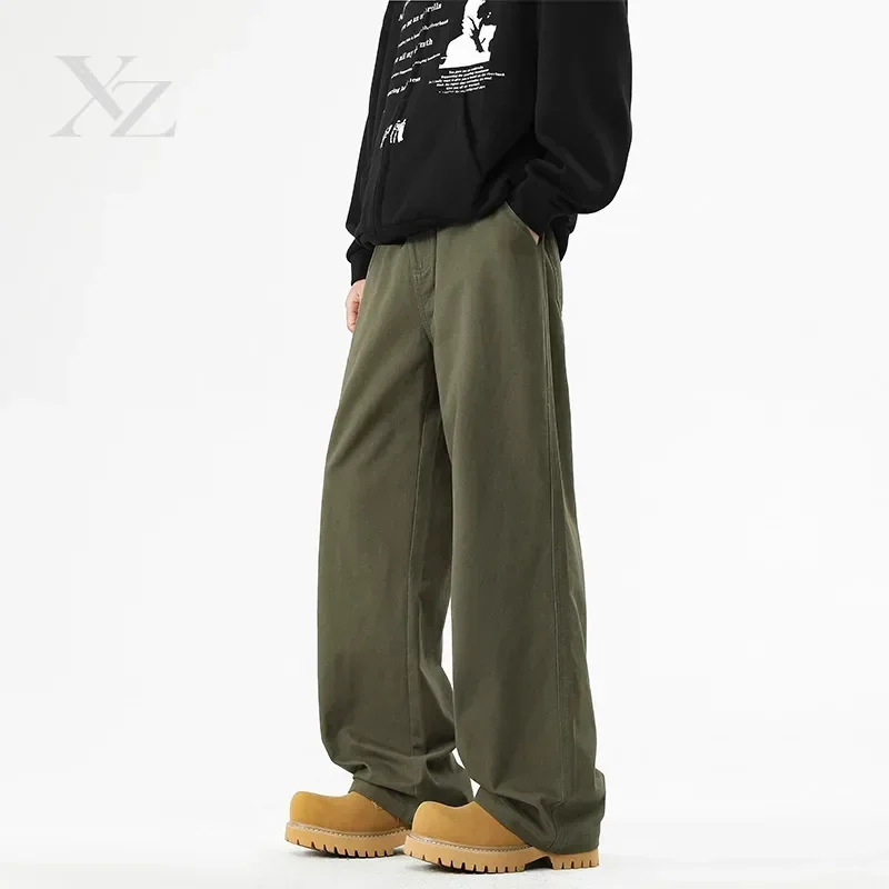 Men's Baggy Straight Jeans 100％ Cotton Comfortable Soft Casual Pants Fashion Korean White Brown Denim Trousers Male Clothing