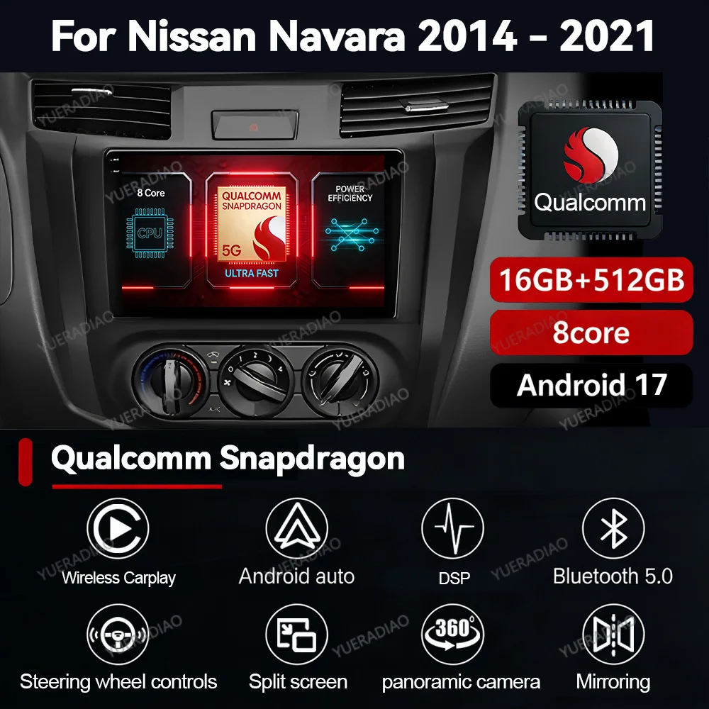 Android 17 Car Radio For Nissan Navara NP300 Frontier 2017 Multimedia Stereo Video Player GPS NAVI Head Unit 4G WIFI QLED BT