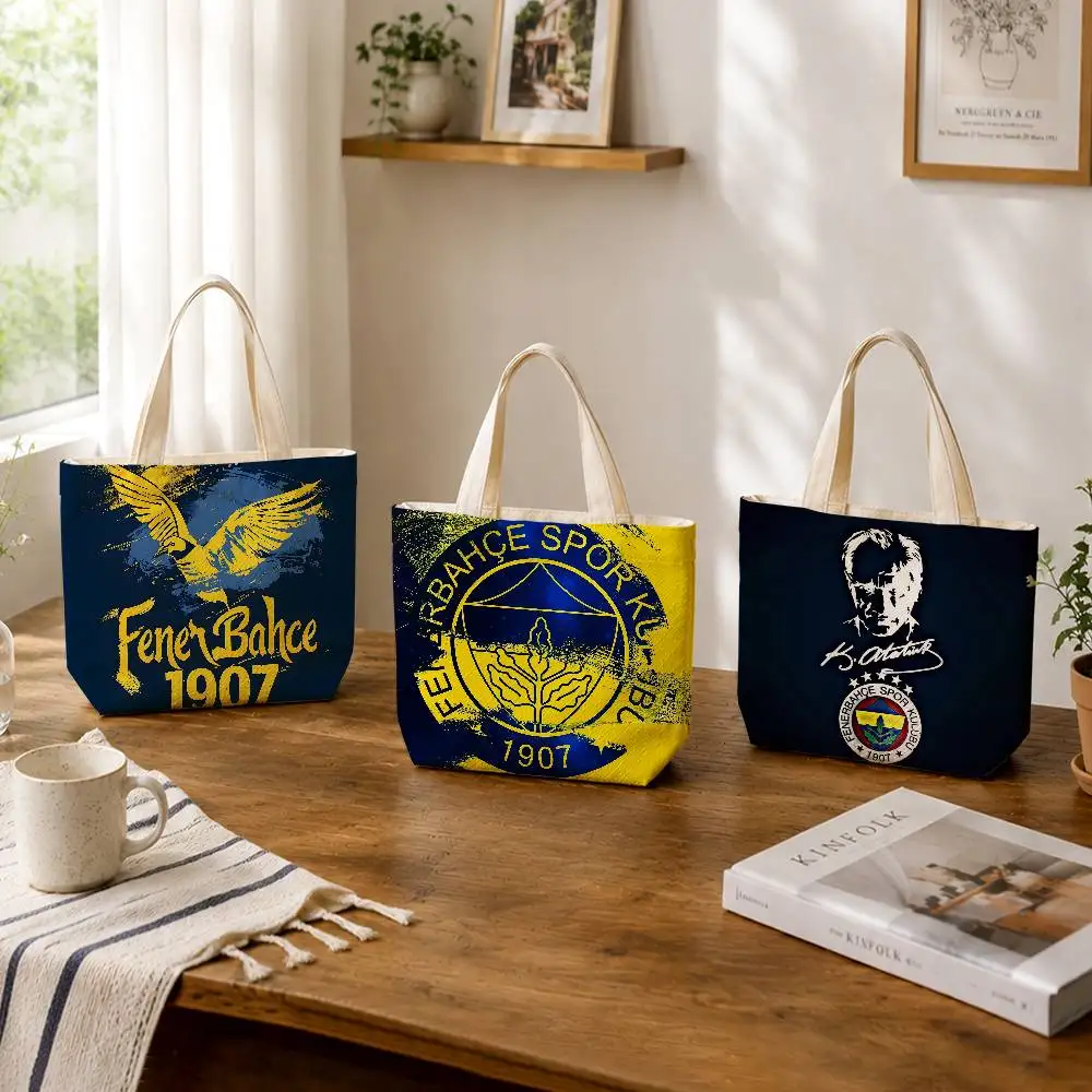 F-Fenerbahce FC 1970 Turkey Large Capacity Cotton Polyester Zipper Tote Bag Daily Shopping Shoulder Handbag