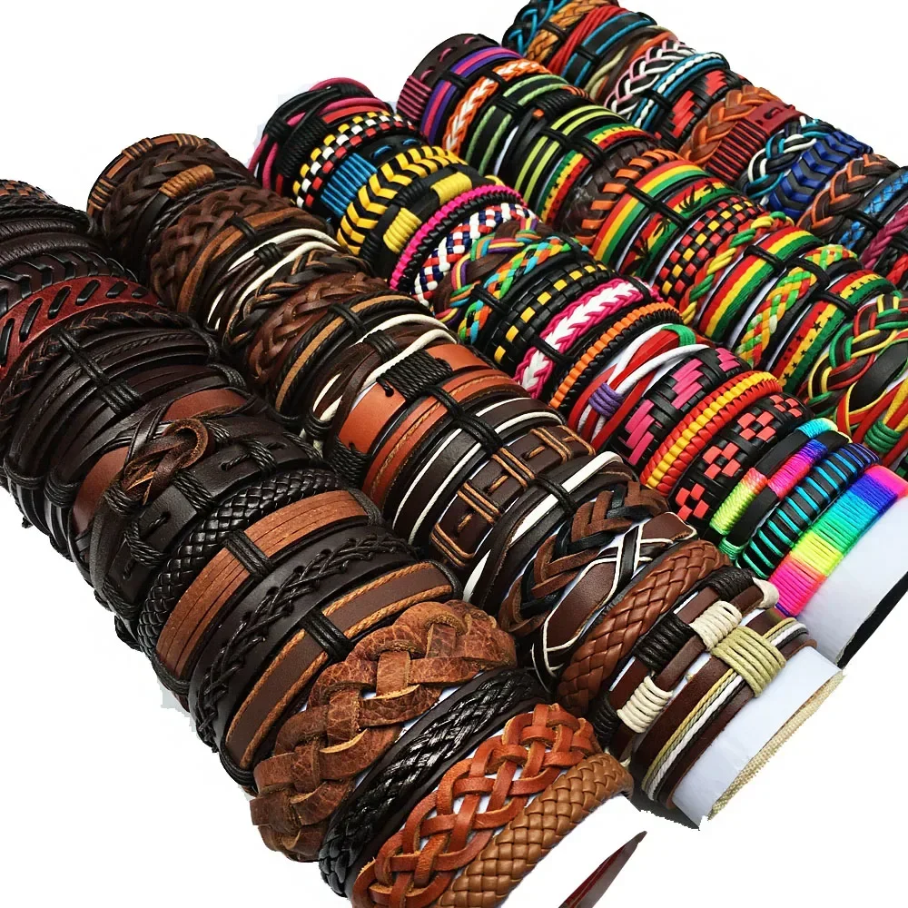 25PCS/Lot Wholesale Bulk Random Men's Women's Leather Bracelets Femme Pulseras Bileklik Couple Bracelet Men Jewelry WP8